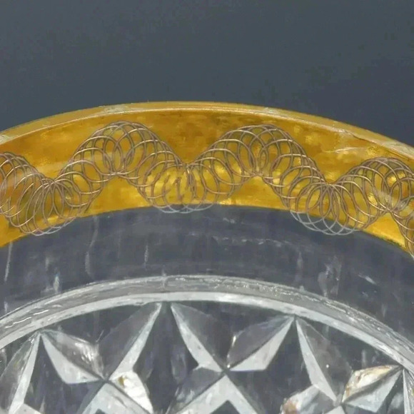 Diamond Point Clear Glasse with Wide Gold Band Old Fashioned Glass Whiskey Glass - Picture 7 of 7